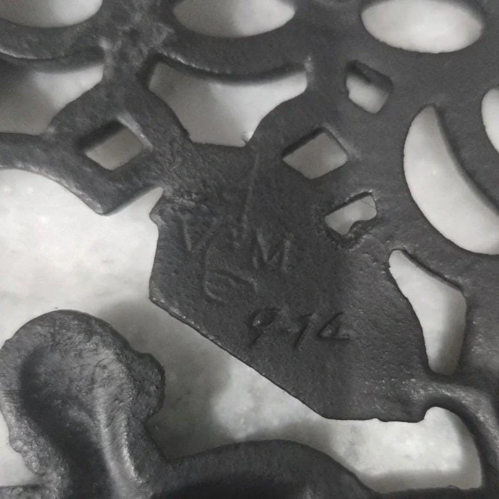 Virginia Metalcrafters Cast Iron Trivet, Vintage Girl Playing Ball W/ Dog Design
